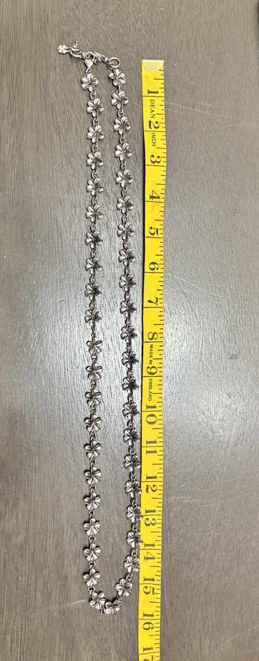 Lucky Brand Silver Tone Plumeria Flower Long Chain Necklace 32” Boho Chic Layer