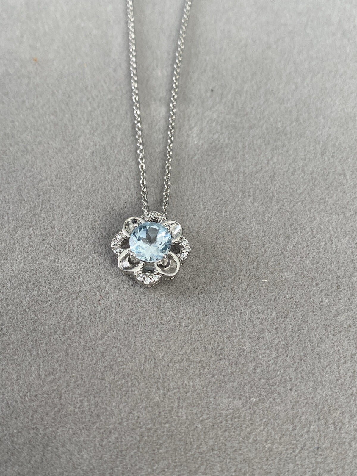 Blue Topaz and CZ Necklace Pendant Marked 925 THAILAND FAS