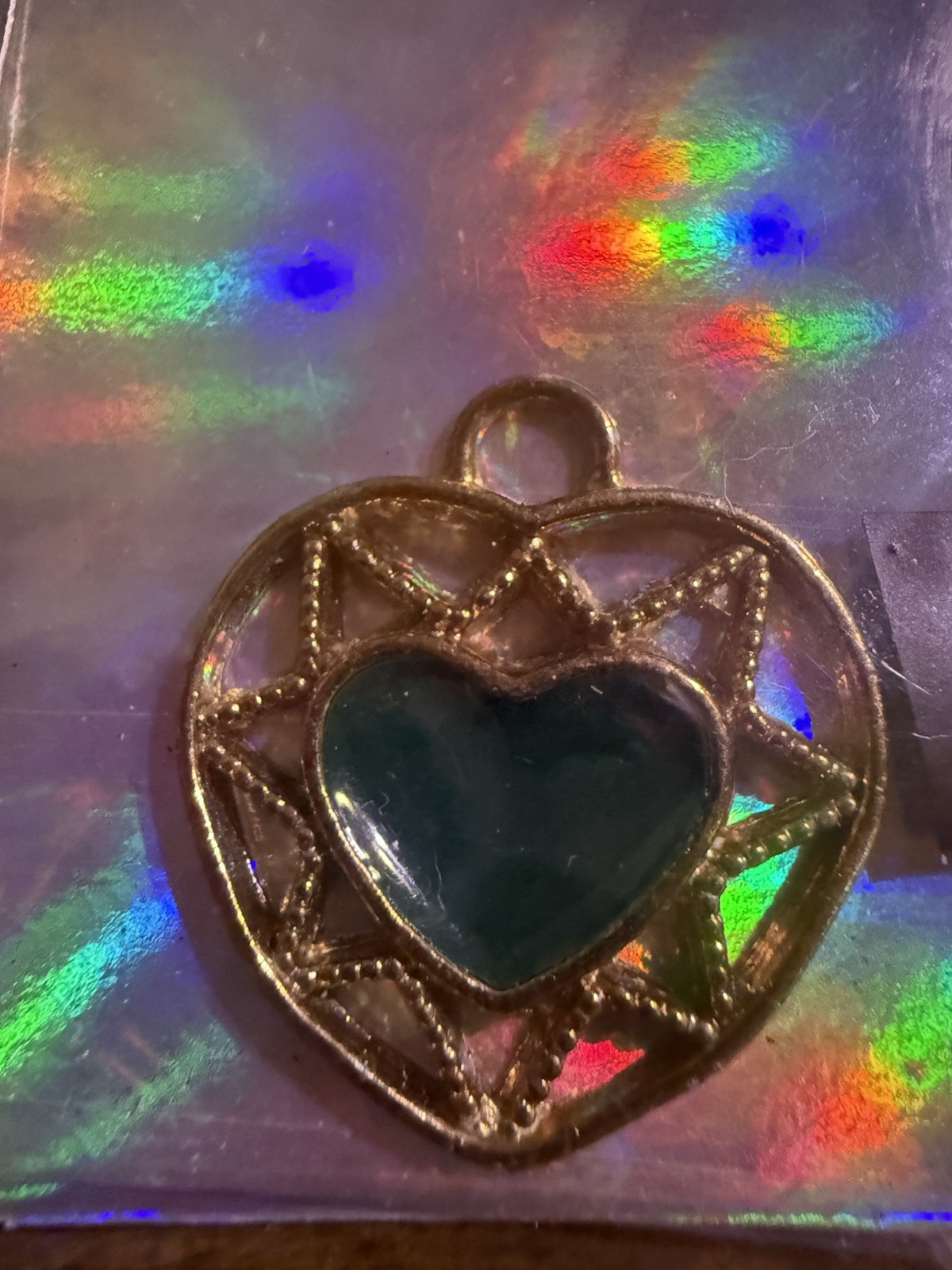 Filigree Gold Heart with Green Stone (MadMen)