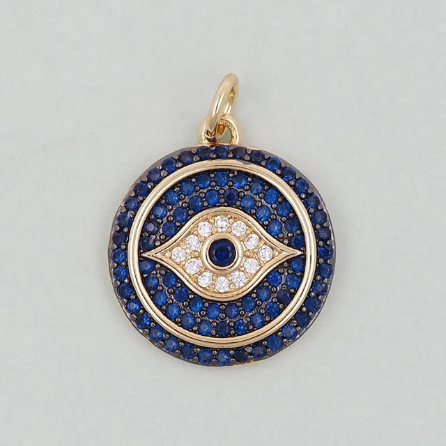 Round Cut Simulated Sapphire Stunning Evil’s Eye Pendant 14K Yellow Gold Plated