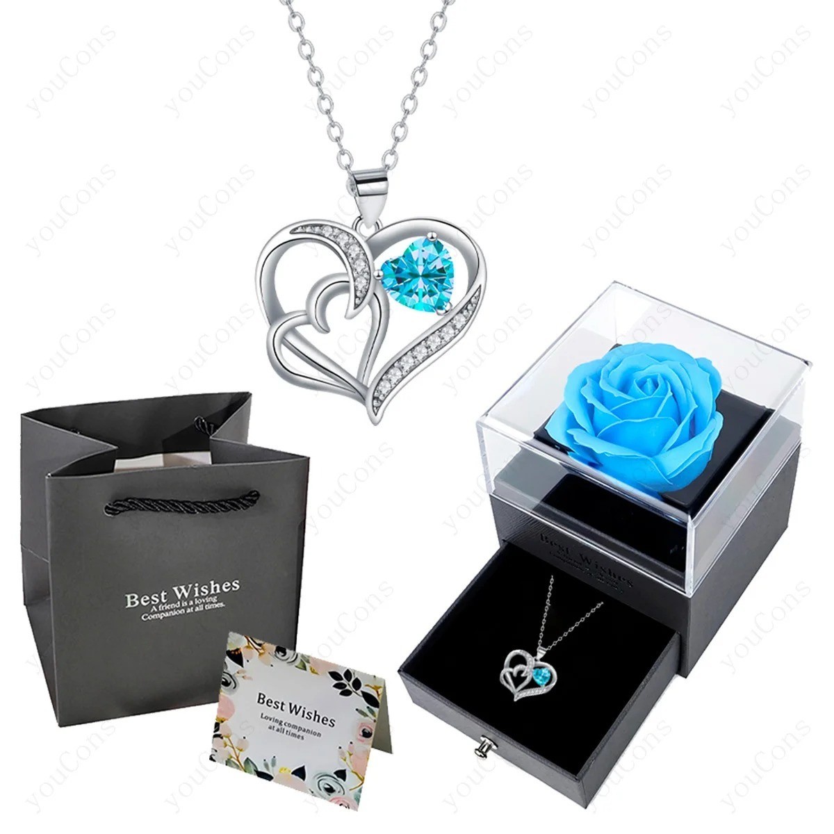 Heart Pendant Necklaces With Rose Flower Gift Box For Women Girlfriend Trendy Ch