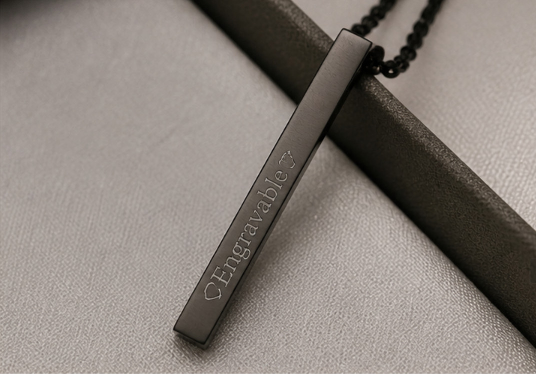 Personalized 3D Vertical Bar Necklace • Custom Engraved 4 Sided Pendant