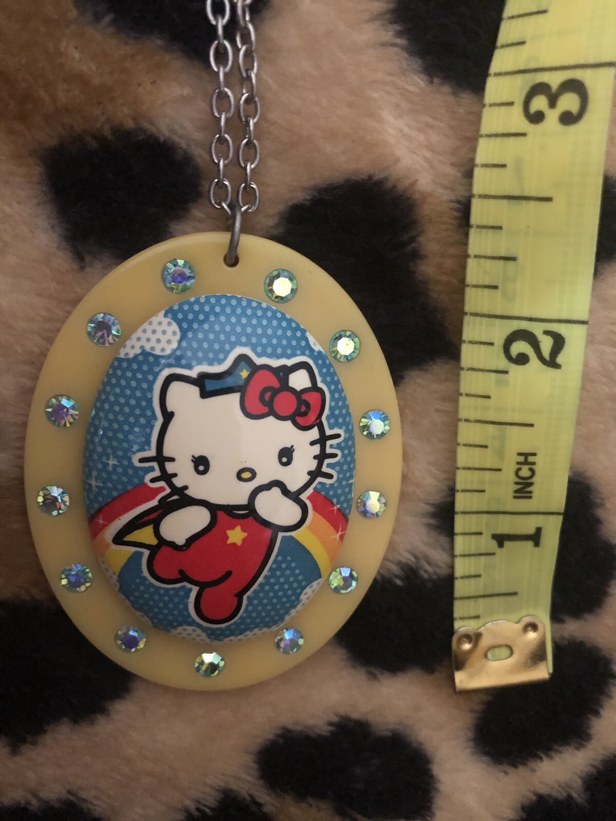 HELLO KITTY acrylic rhinestone NECKLACE Sanrio Y2K SuperHero STATEMENT rainbow
