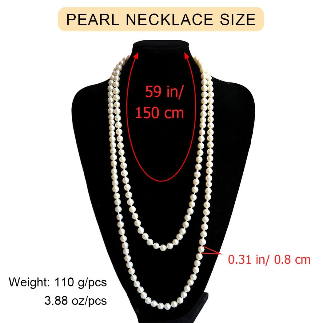 Long Pearl Necklaces for Women Faux Pearl Strand Necklace Statement Beaded Ne…