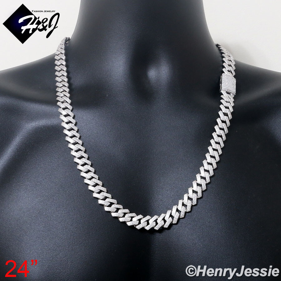 18″-24″MEN SOLID 925 STERLING SILVER 12MM ICY CZ MIAMI CUBAN CURB NECKLACE*SN21