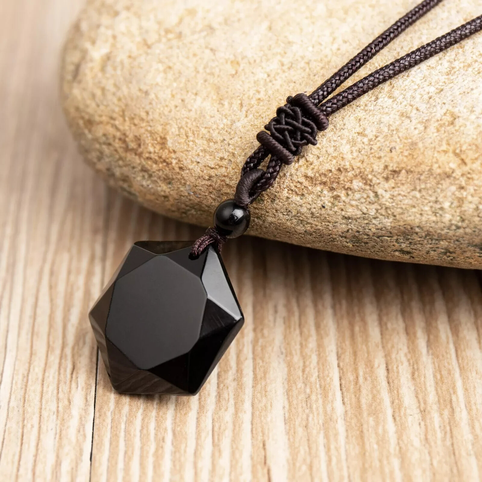 Black Obsidian Hexagonal Amulet Pendant Necklace – Reiki Healing Protection