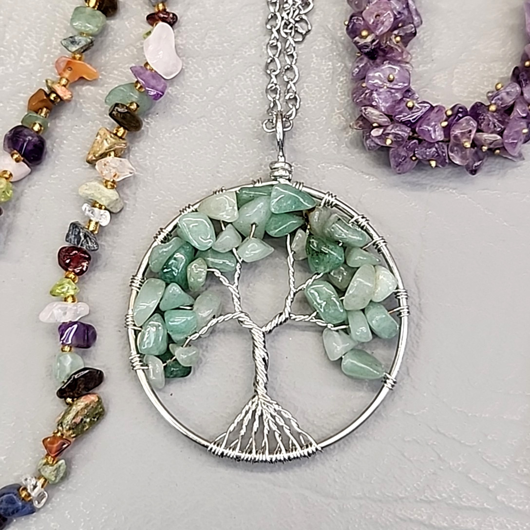 Stone Beaded Necklace Lot of 8 Purple Amethyst Green