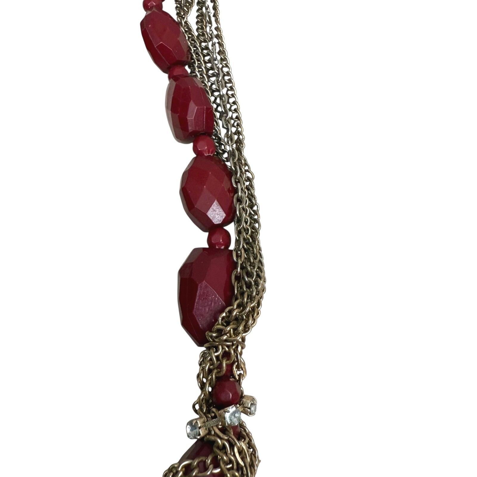 Ruby Red Faceted Acrylic Rhinestone Chain Chunky Beaded Statement Necklace 10 in