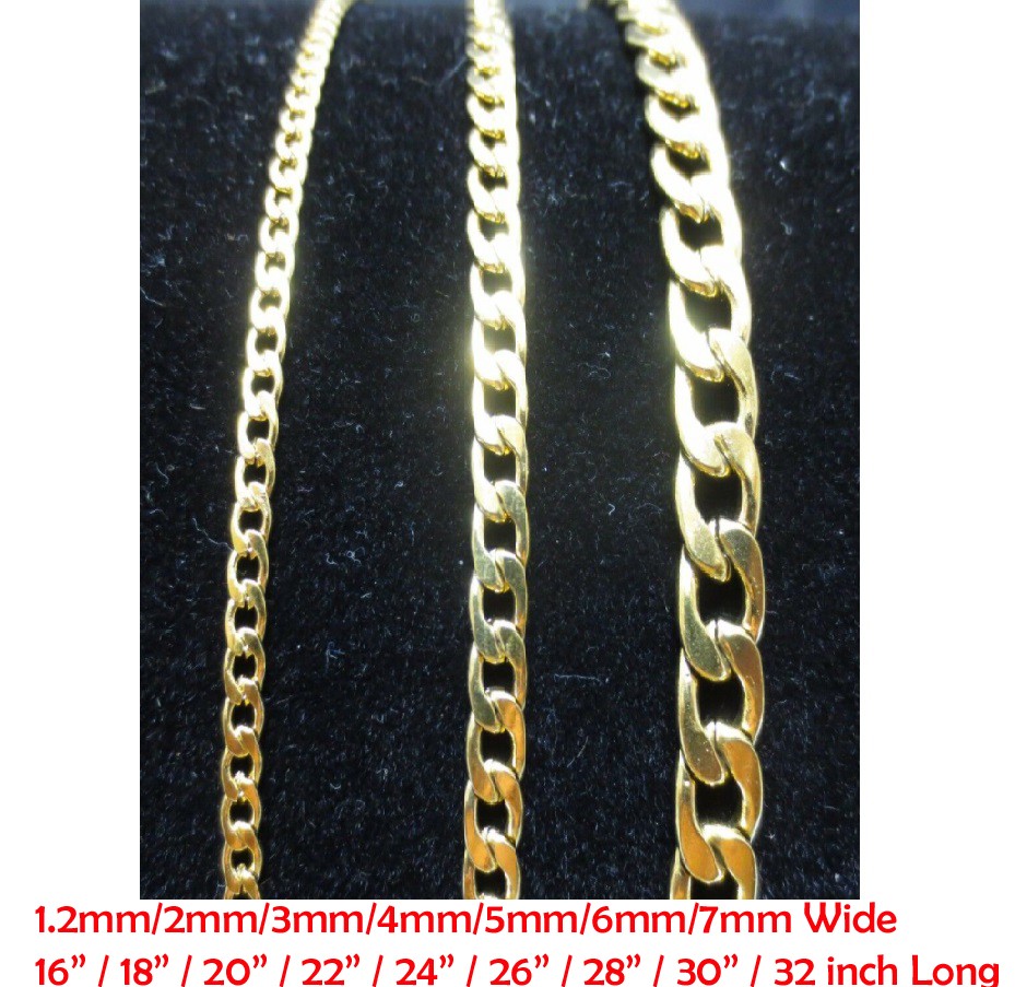 Men&Women’s 18K Gold Filled Flat Curb Link Chain Necklace Many Length/Width A70G