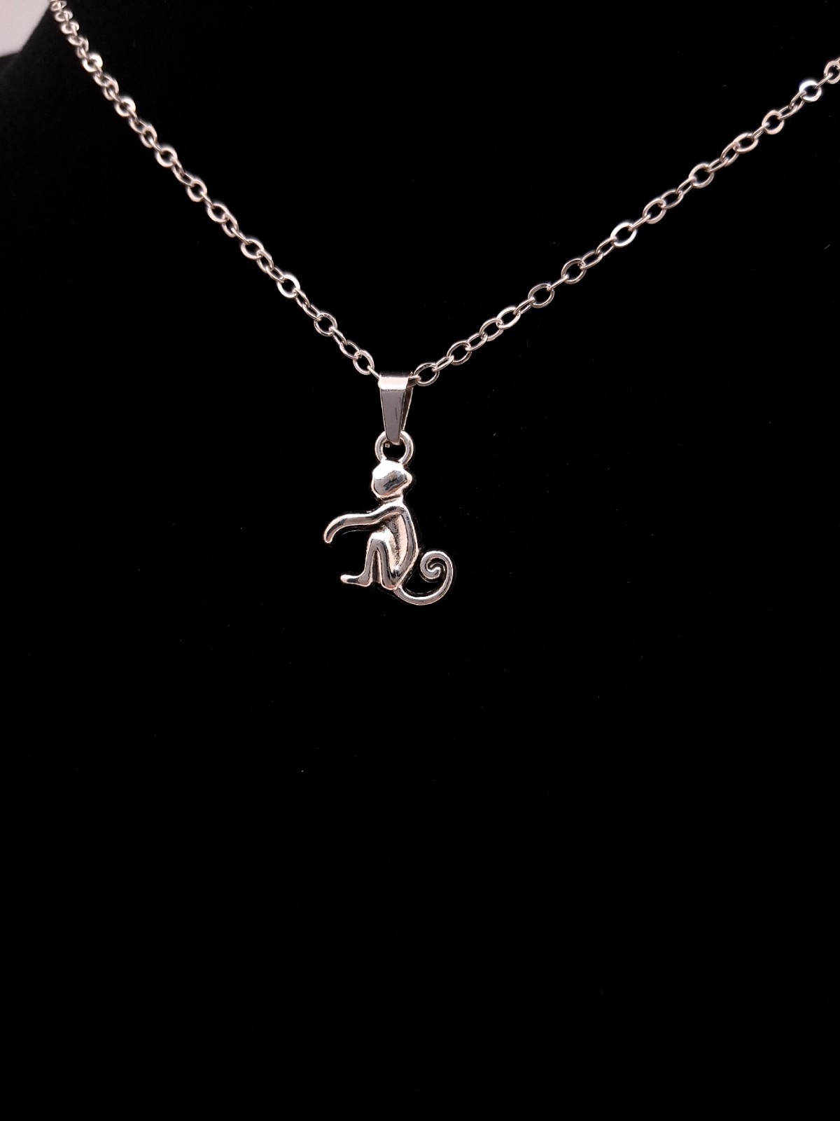 Tiny Monkey Charm Pendant Necklace Simple Minimalist Nature Gift Silver Toned