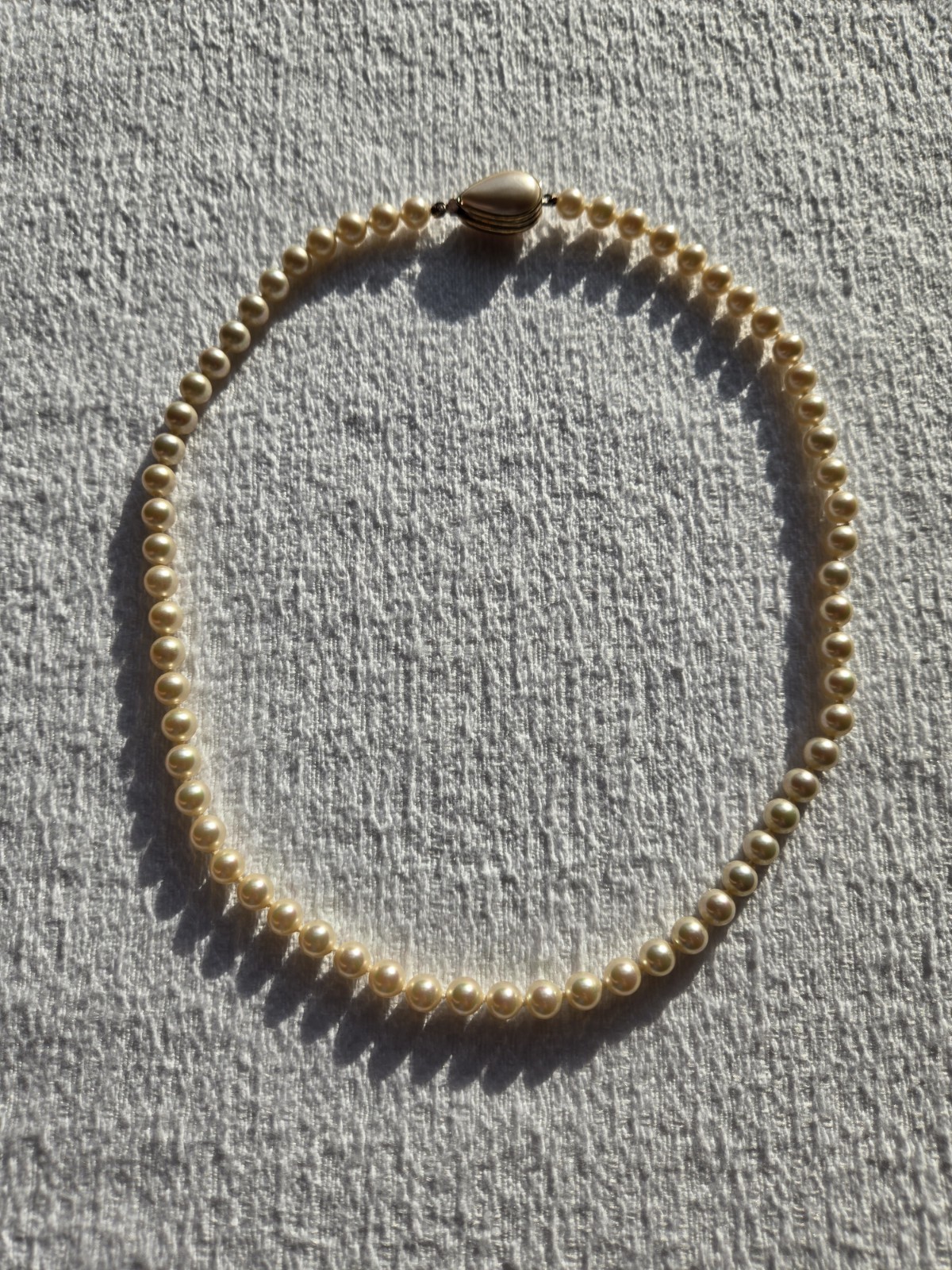Vintage Cream Faux Pearl Strand Necklace 18″ Princess Slide Clasp Choker Bridal
