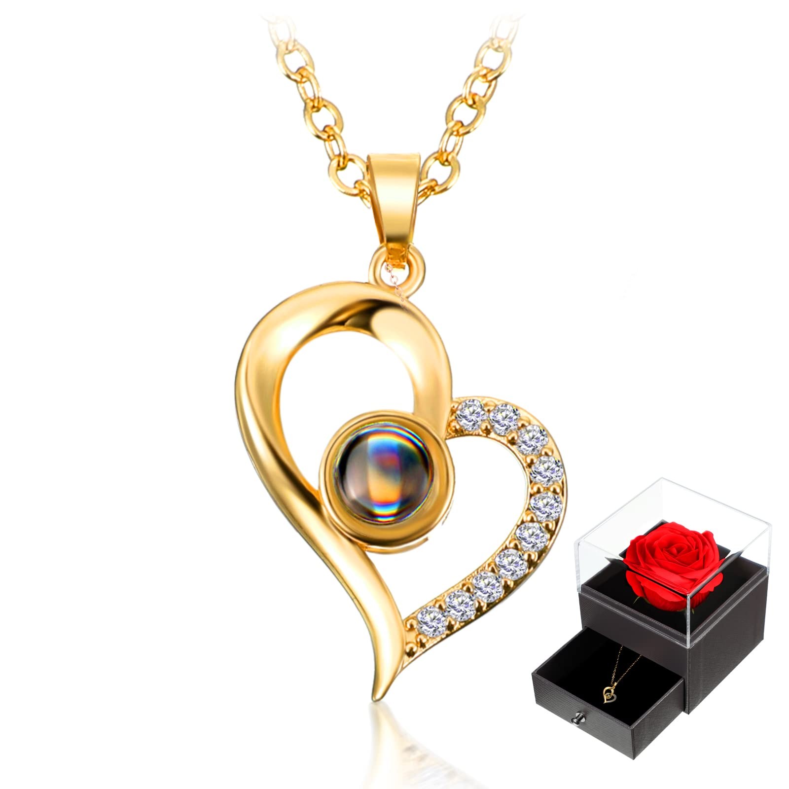 Hicarer Necklace Gift for Girlfriend Women I Love You as pictures shown, Gold