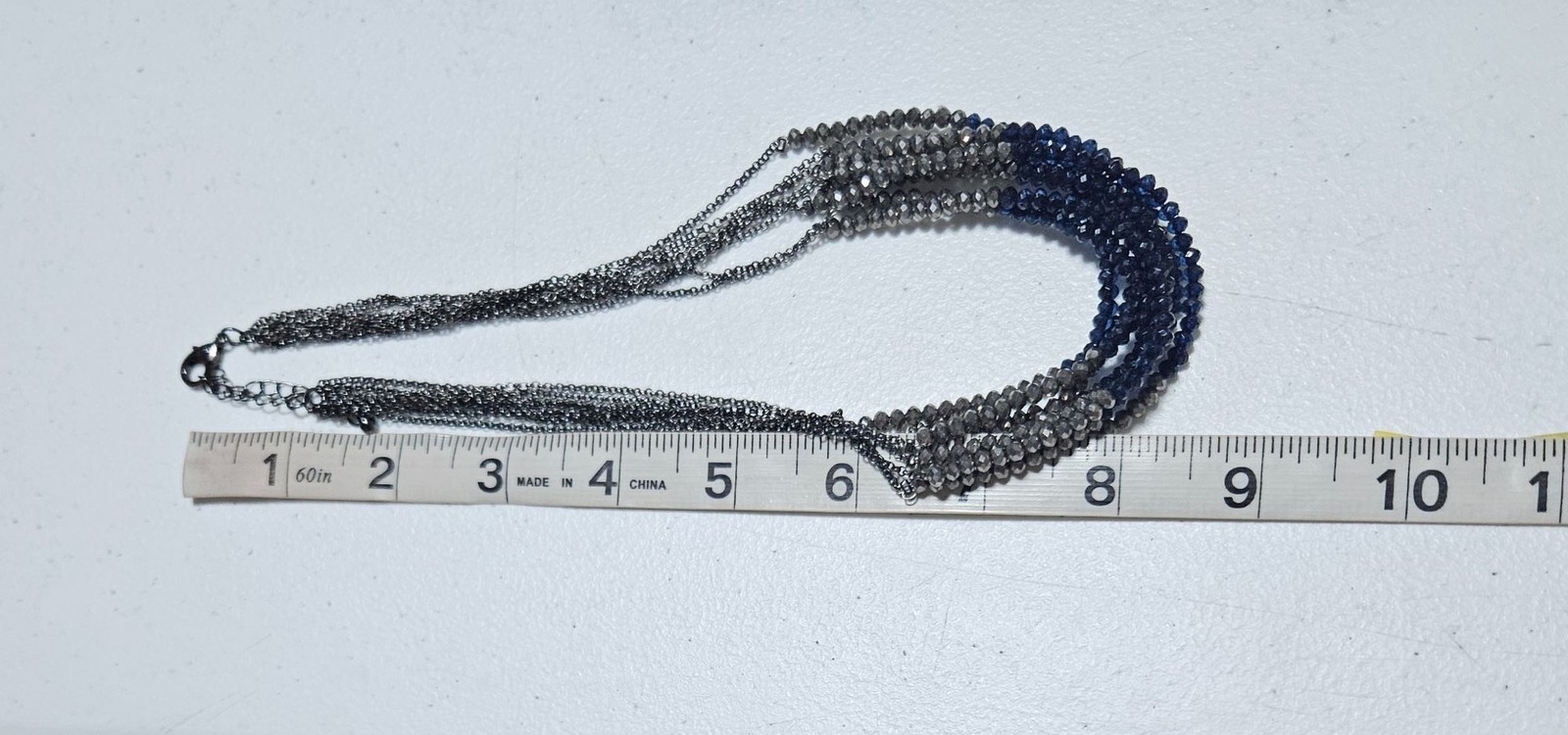 Vintage Beaded Necklace Multi Strand Layered Black Blue Faceted Beads Retro