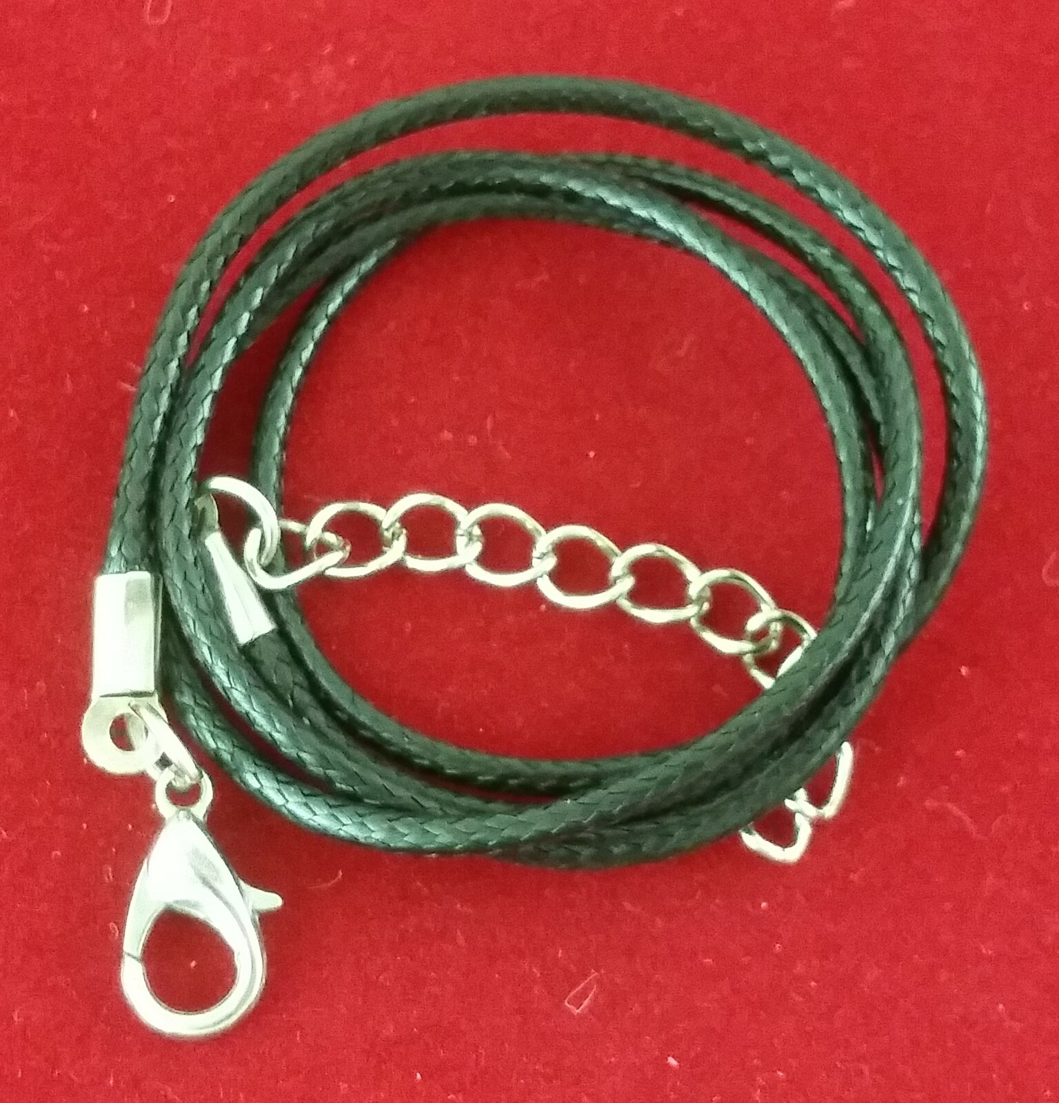 Twisted Hand Braid Black Leather Rope Chain Cord String Necklace Silver 18″