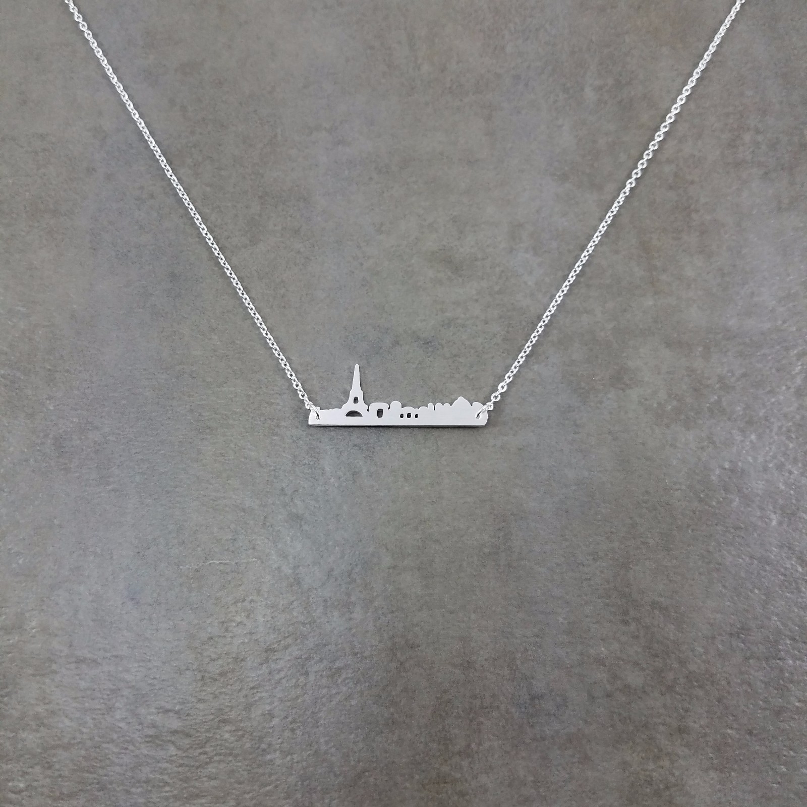 Paris Cityscape Skyline Silver Plated Necklace France Eiffel Tower Europe