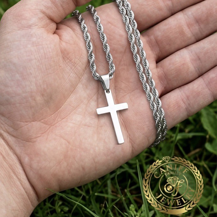 20” 3mm Stainless Steel Rope Cross Chain Necklace Silver