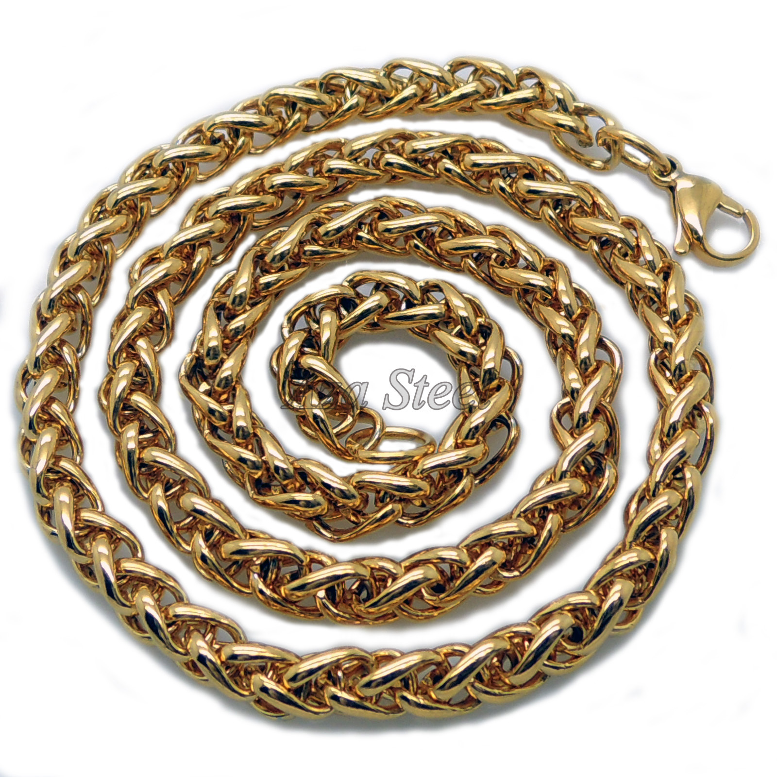 MENS 6MM Gold/Black/Silver 16″~36″ Stainless Steel Wheat Braided Chain Necklace