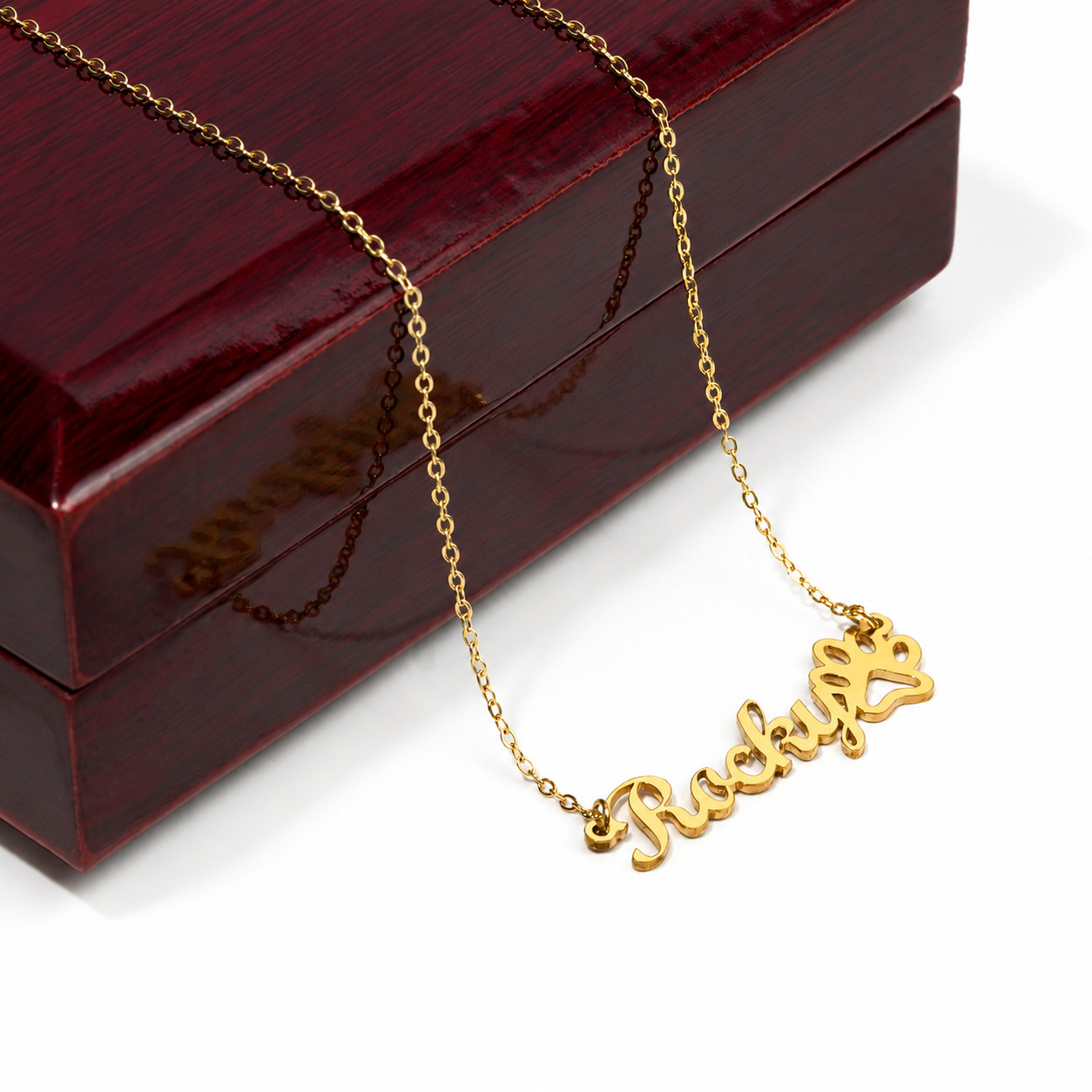 Personalized Paw Print Name Necklace Custom Dog Cat Gift Box Silver Gold
