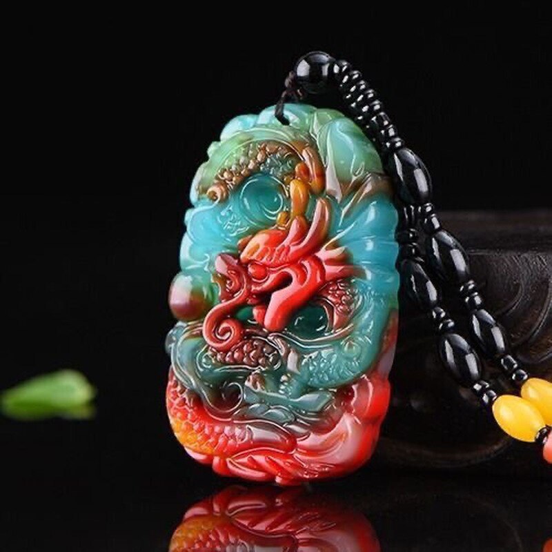 2.08″ Pendant Necklace Jewelry Carved Amulet Gift Natural Colour Jade Dragon