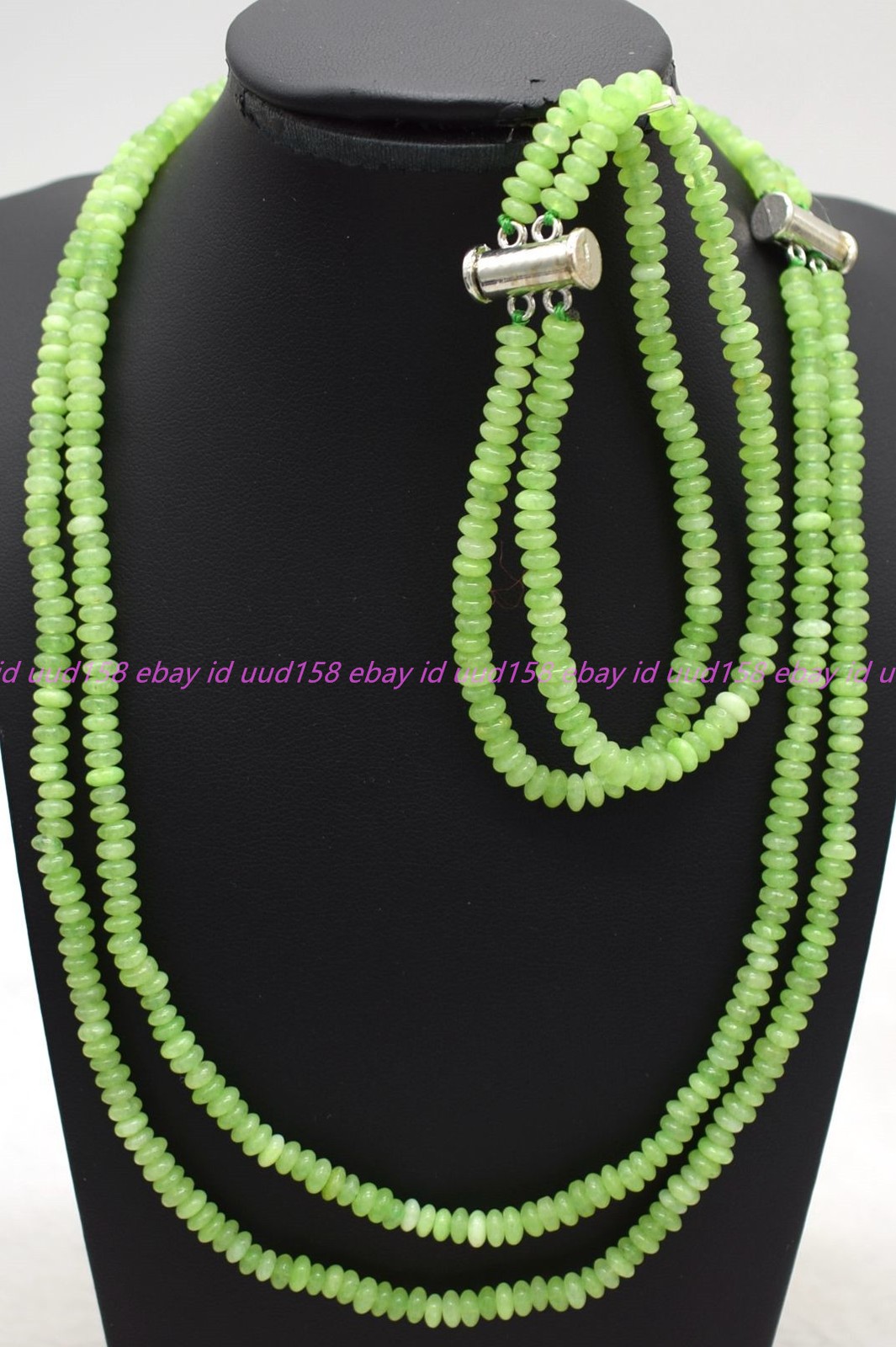 Natural Charming 2 Rows 2x4mm Green Jade Rondelle Necklace Bracelet 18-19/7.5in