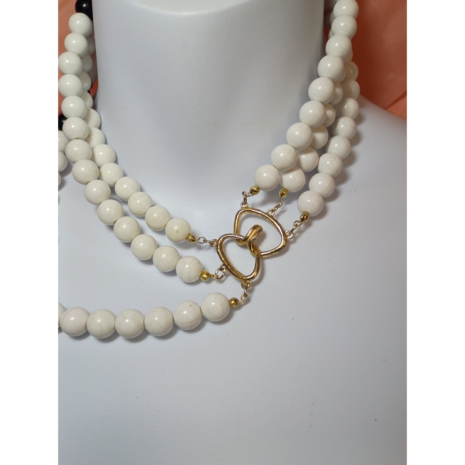 Classic Black & White Beaded Statement Necklace-Pre-Owned