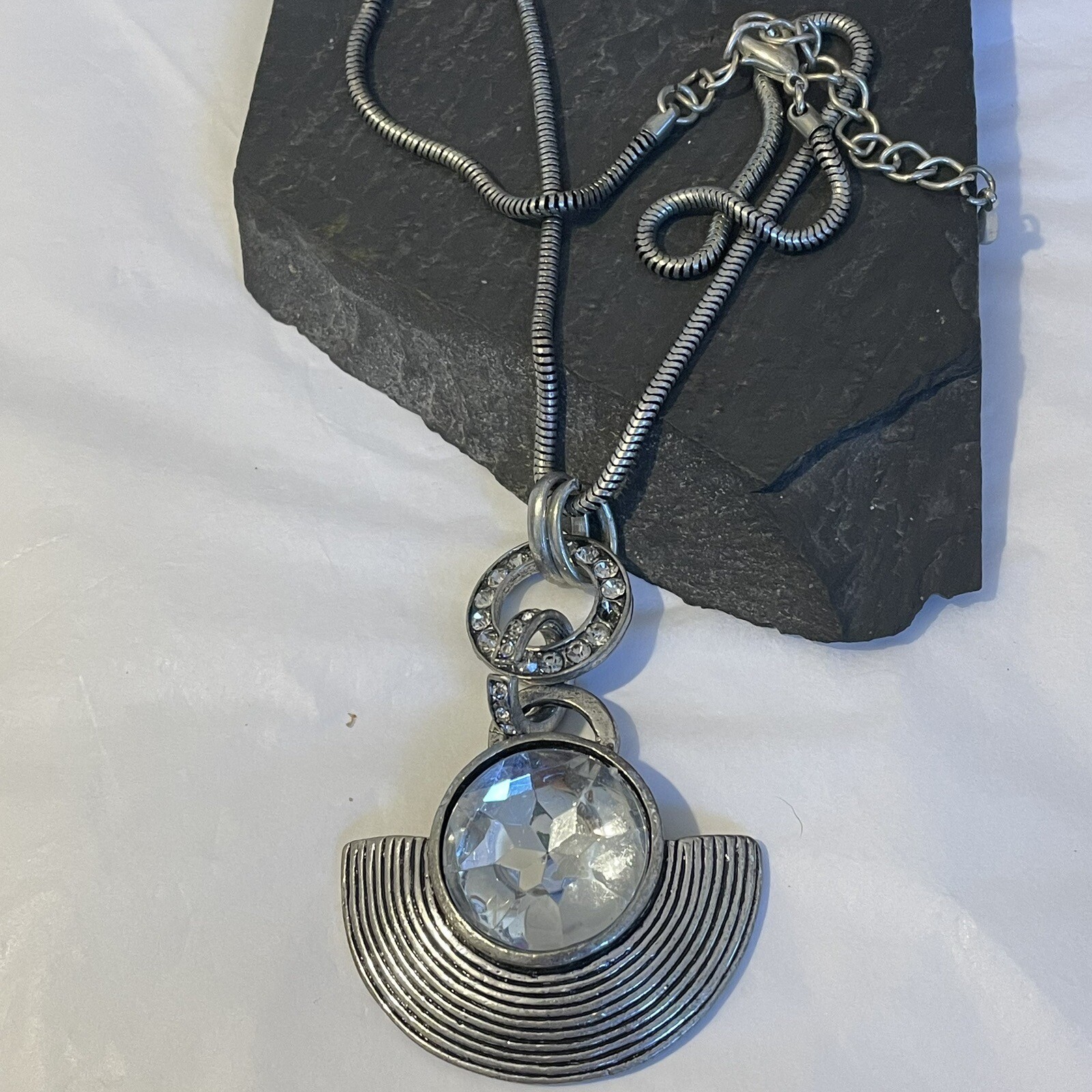 Large Pendant On Snake Chain Viking Style Silvertone 20 Inch Long With Extender