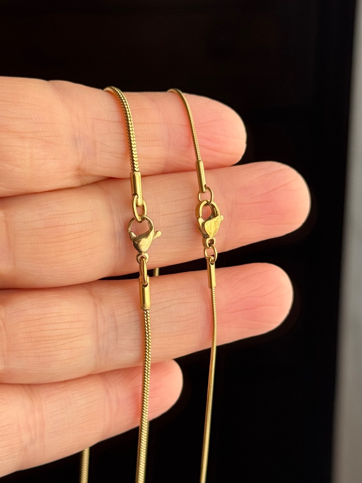 14K Gold Plated Stainless Steel Snake Chain Necklace (1mm, 1.5mm )