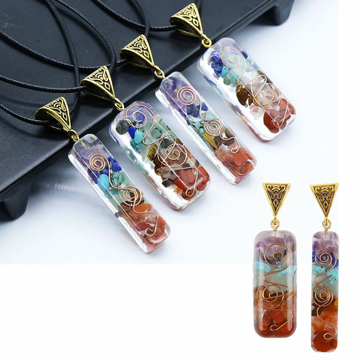 7 Chakra Natural Stone Energy Pendant Necklace Yoga Reiki Healing Amulet Gifts