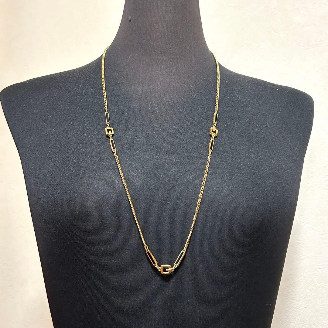 Givenchy Long Necklace Gold G Logo Excellent Condition