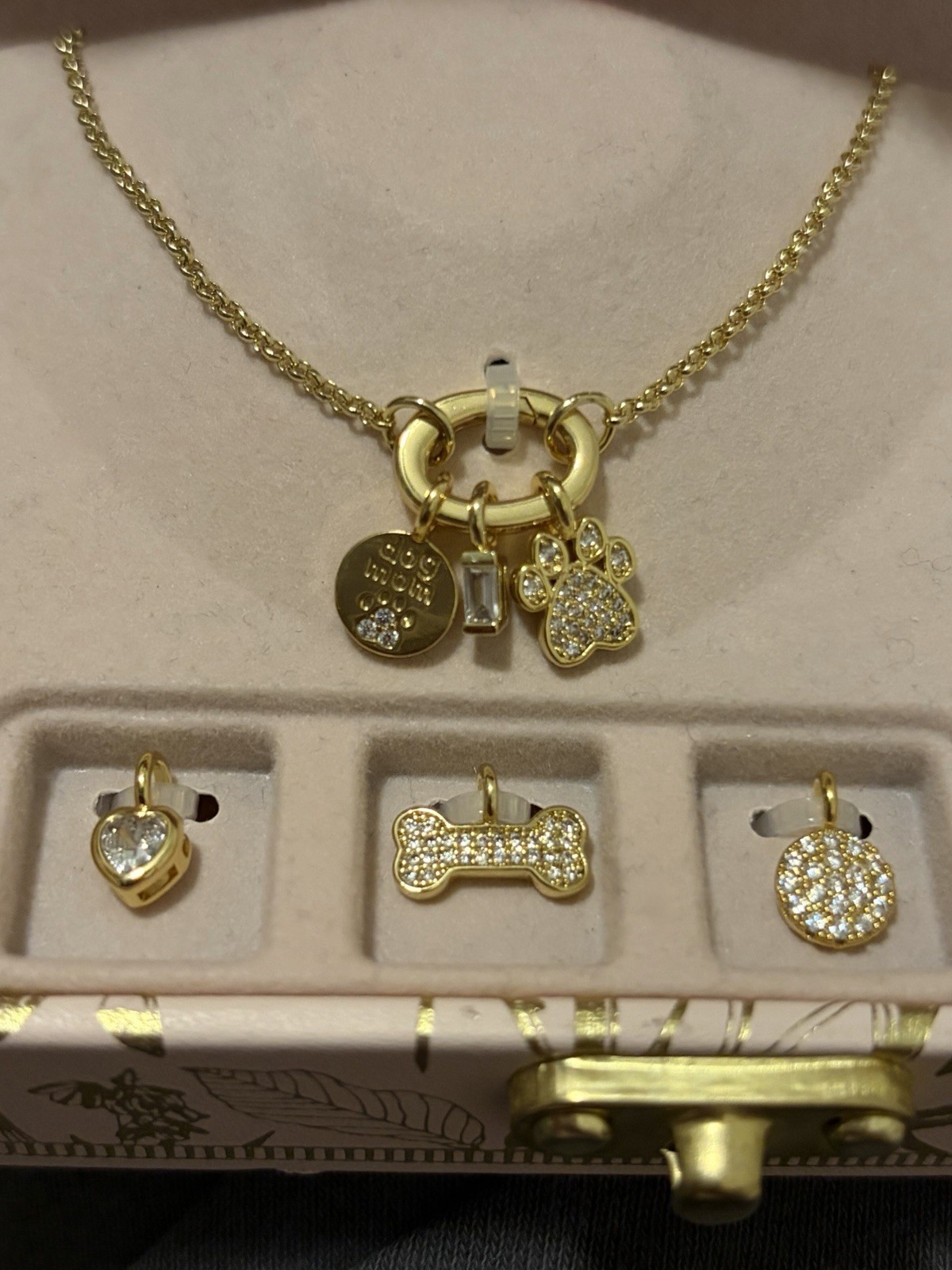 Dog lover Charm Bar 14k Gold Plated CZ Charm Necklace Adjustable 18-20″ Slide