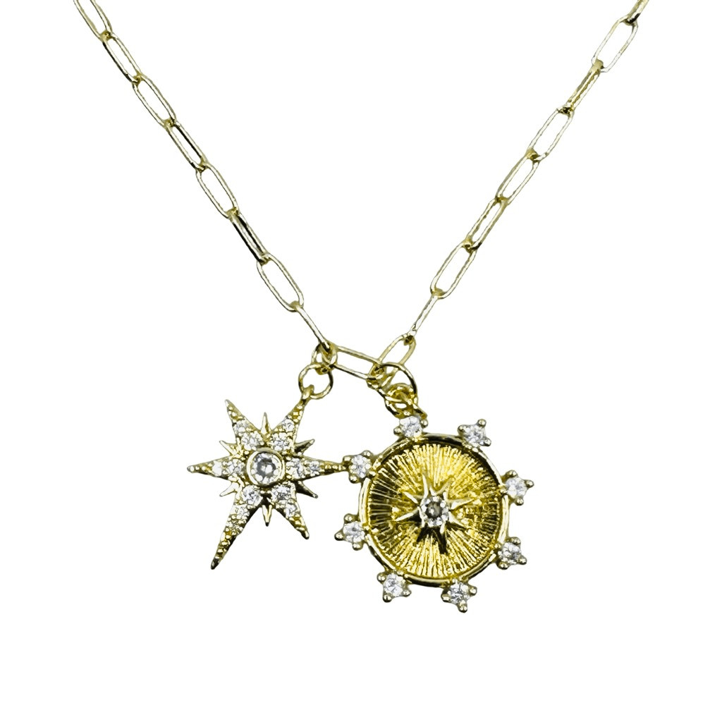 Jennifer Miller Jewelry Sun & Star Charm Necklace 18”-20” CZ Charms MSRP $175