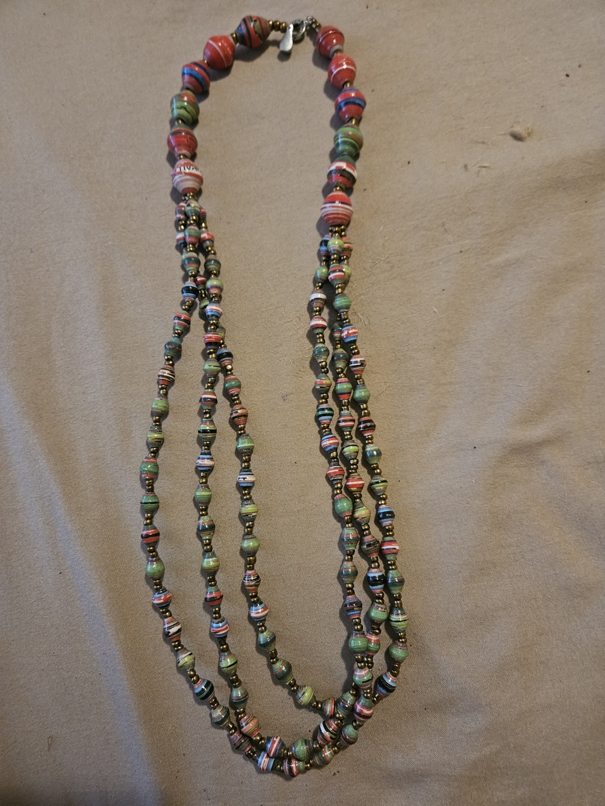 Teng Yue Multistrand Vintage Paper Bead Necklace Beautiful Condition BoHo Style