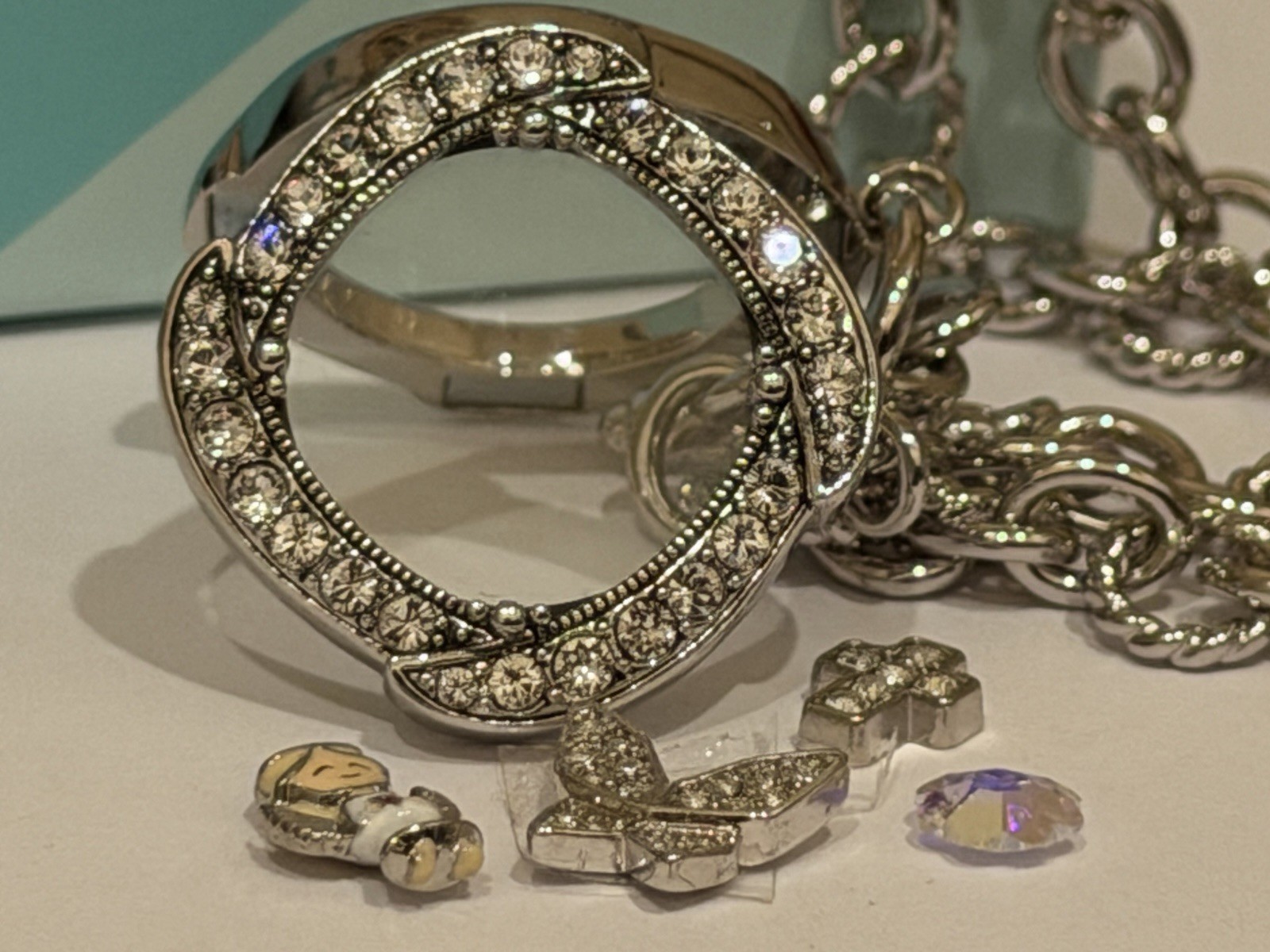 Origami Owl Silver Medium Crystal Locket Set