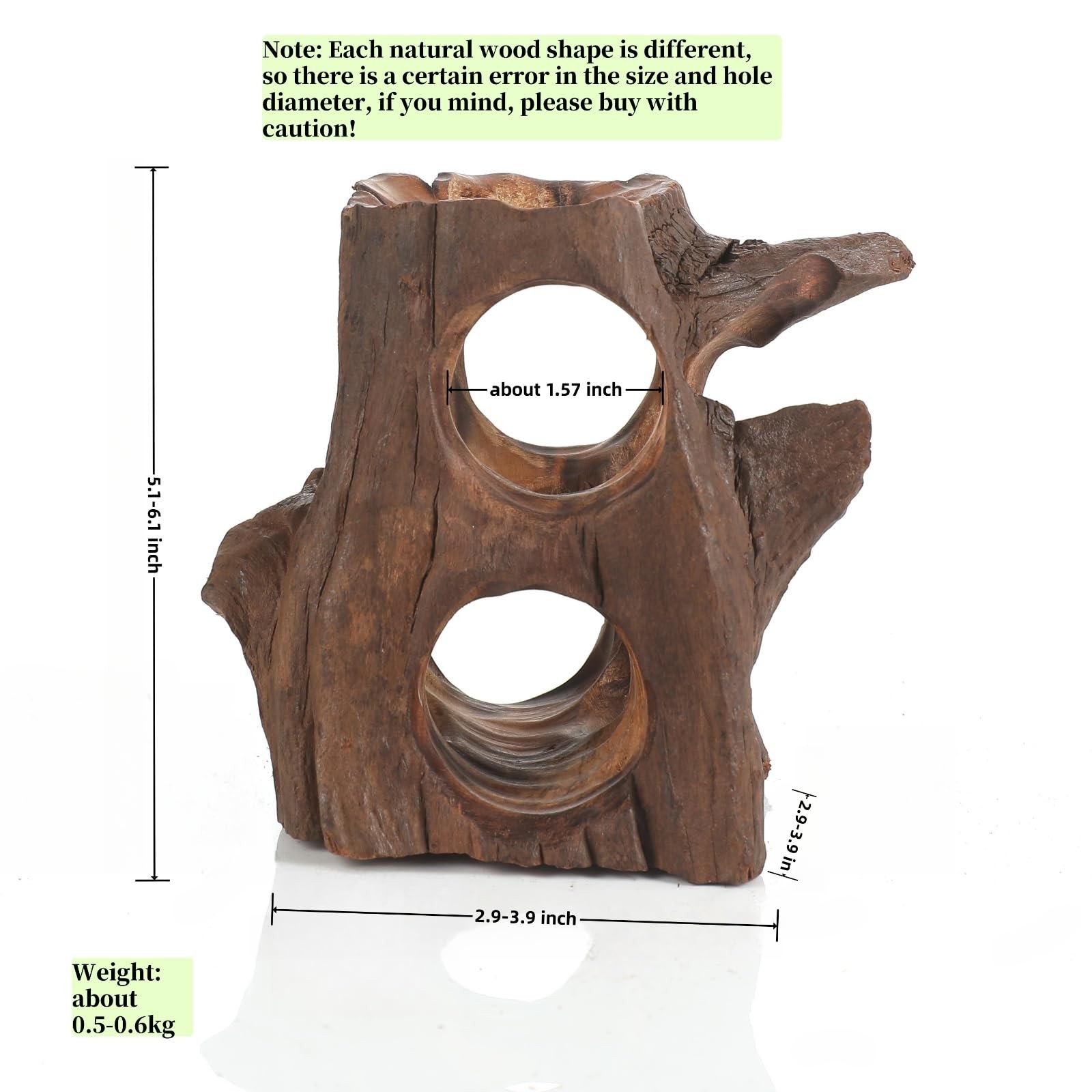 Natural Wood Aquarium Cave Betta Fish Hideout for 7.1-9.8 Inch, multi-hole