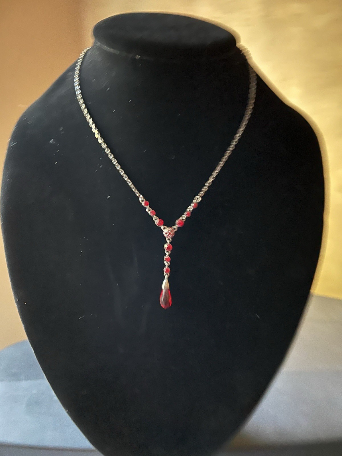 Givenchy Red Glass Gun Metal Grey Necklace