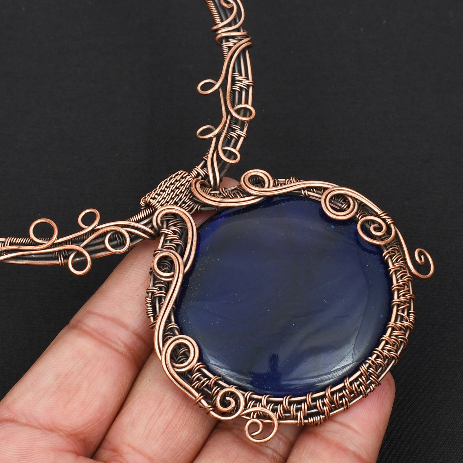 Blue Labradorite Gemstone Copper Wire Wrapped Necklace Handmade Jewelry NN 04