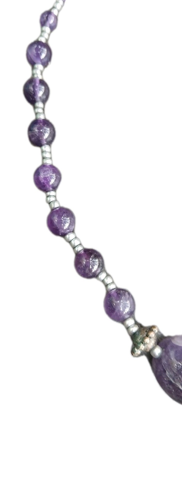 Purple Round Amethyst Beaded Necklace Silver Tone Hook Closure