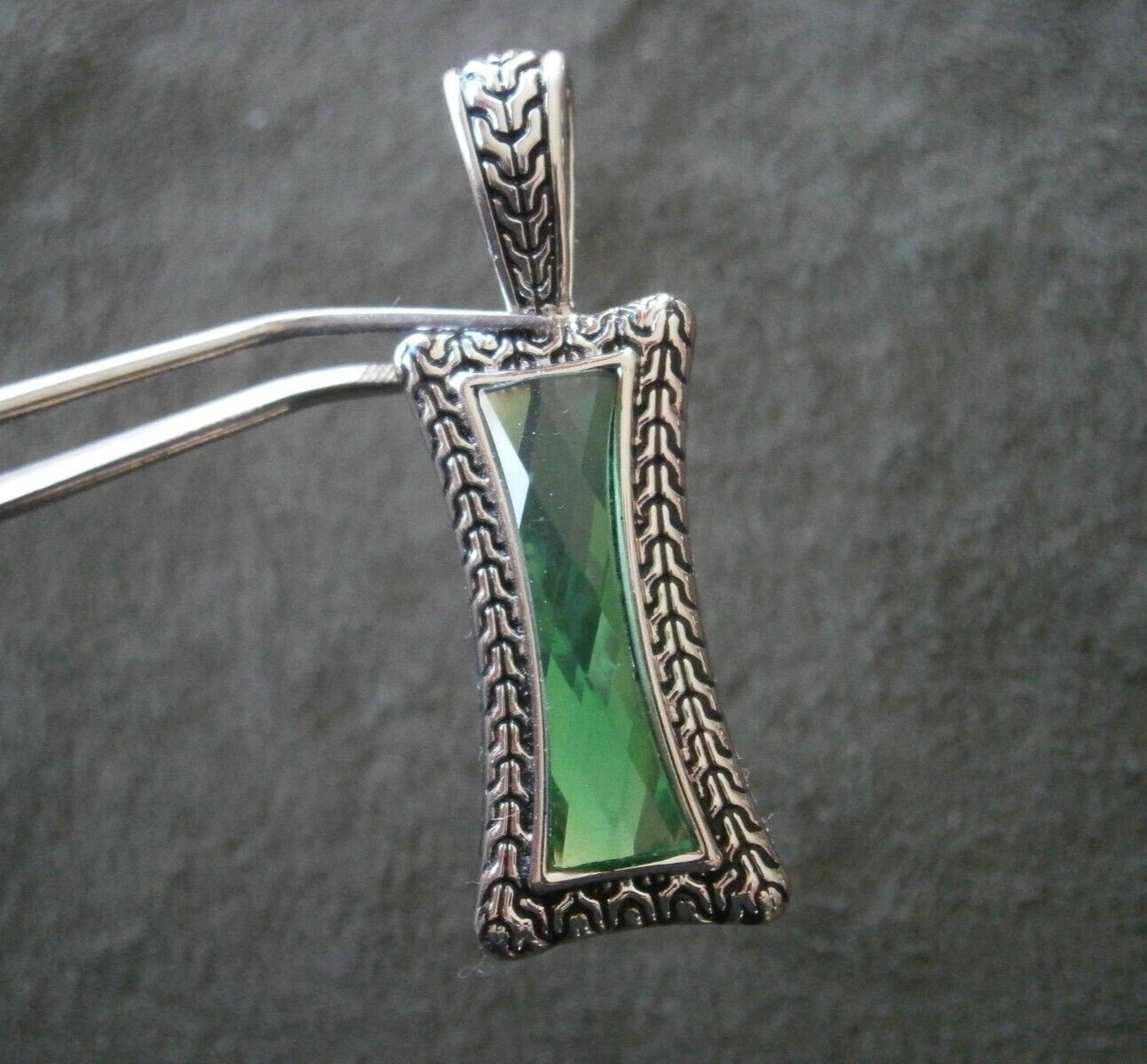 Lia Sophia Large Greek Isle Retired Green Crystal Silvertone Pendant 11.0g