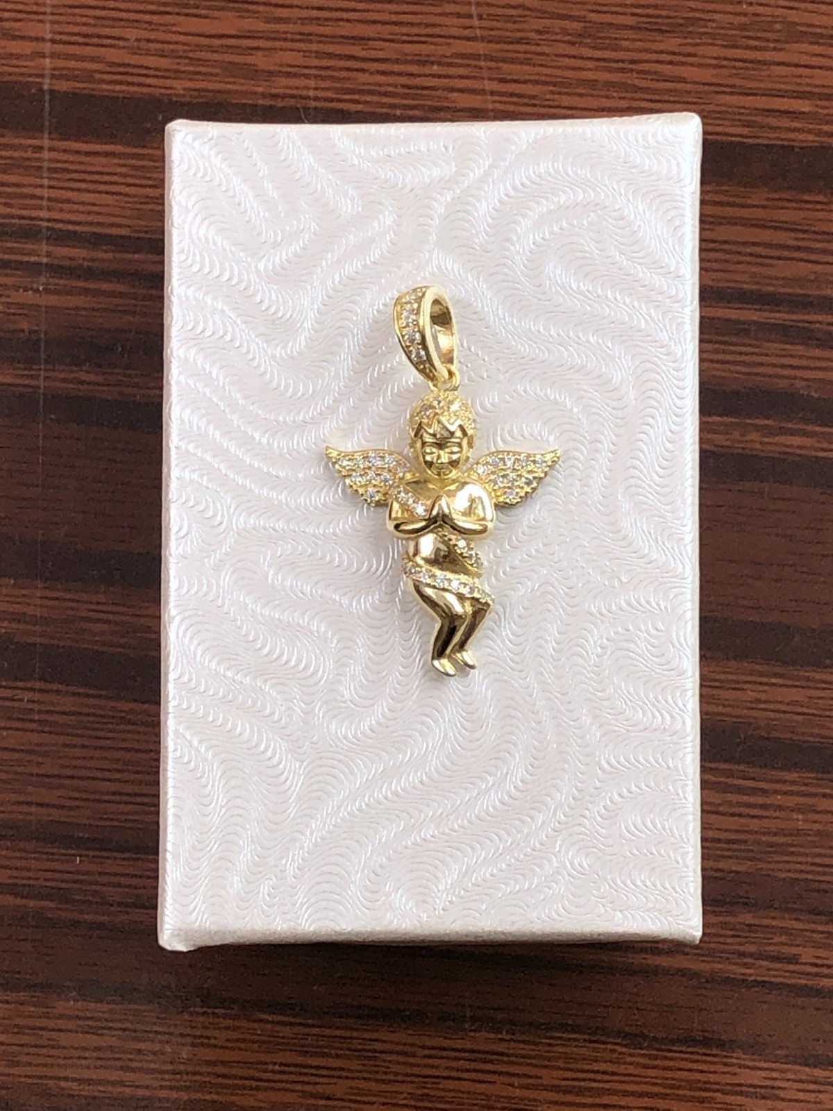 925 Sterling Silver CZ Gold Angel Pendant Small 22mm0.87″/31mm1.22″ Unisex