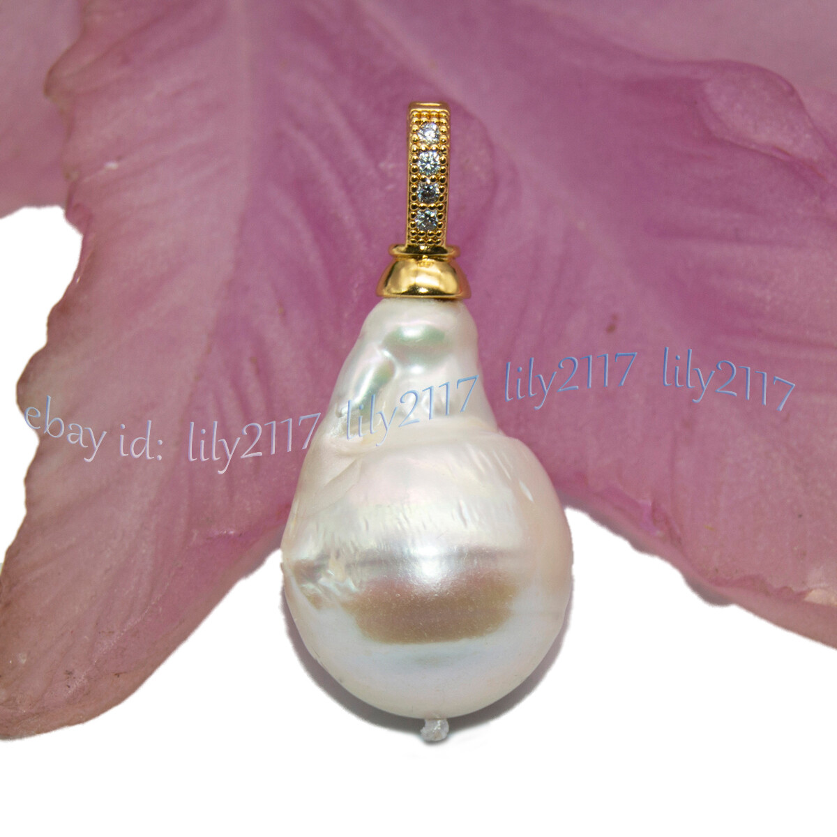 Huge 15x20mm Real Natural White Black Keshi Baroque Pearl Pendant 14KGold Plated