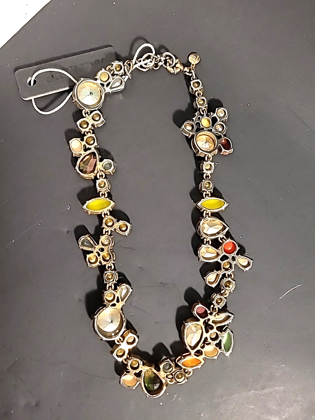 J Crew Melange Statement Necklace Multicolor Crystal Rhinestone Silver Tone 18″
