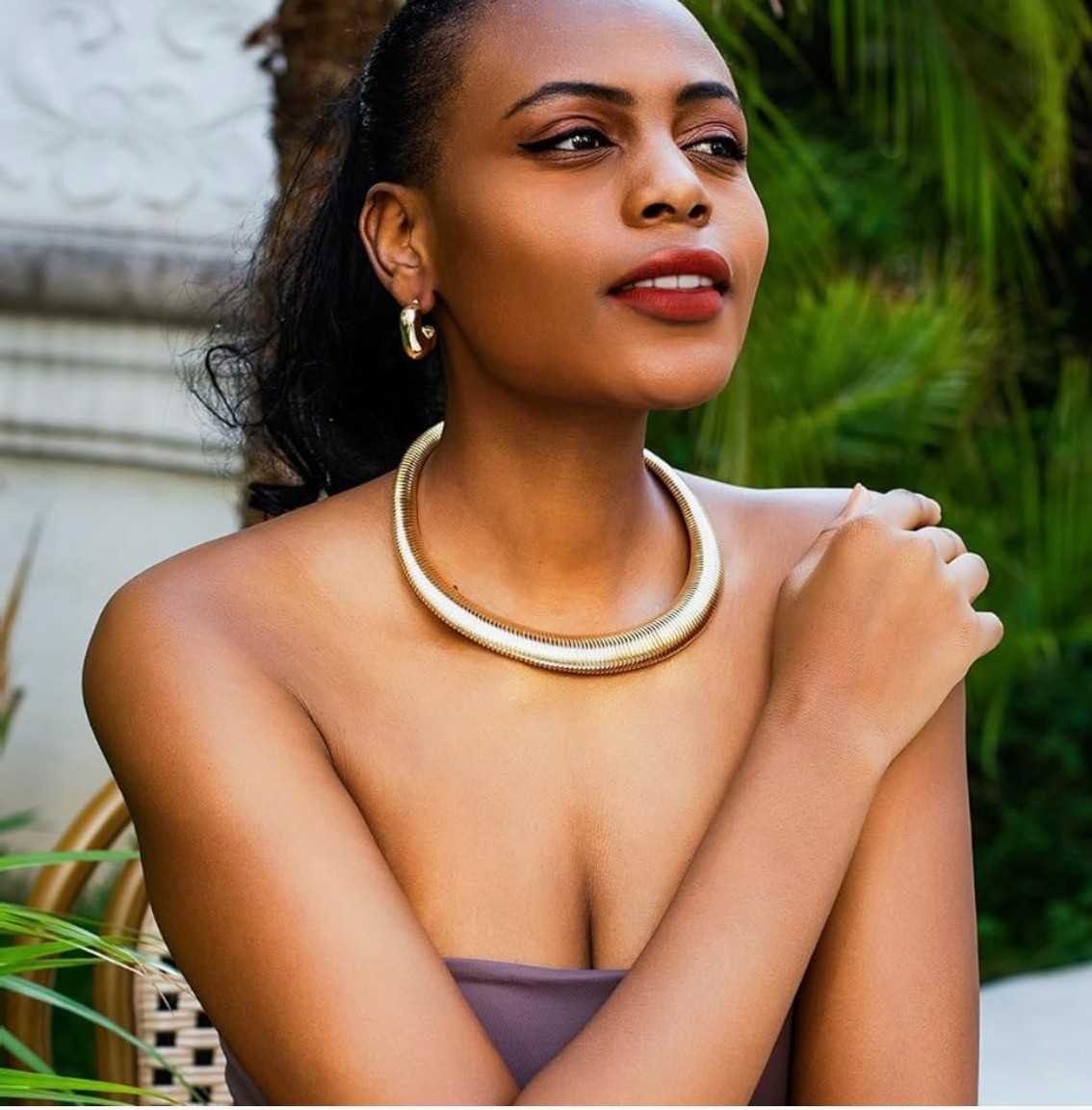 Chunky Gold Choker Necklace for Women 14K Gold Plated Snake Chain