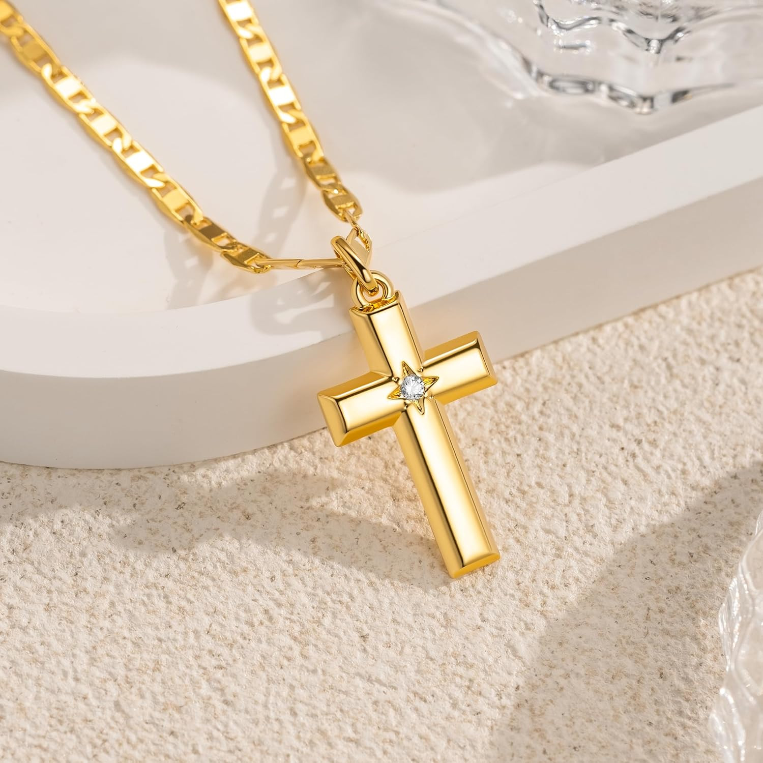48Cm 14K Gold Cross Necklace for Women Gold Necklace Cross Pendant Small Neck…