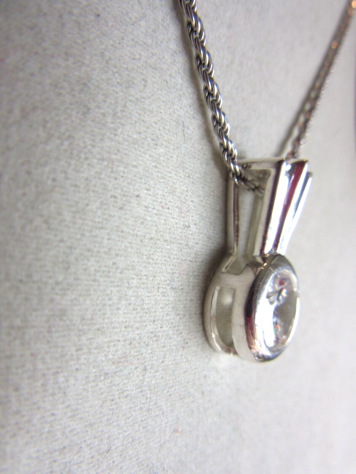 925 silver lab created CZ pendant on an 18″ long 925 Italy silver rope chain