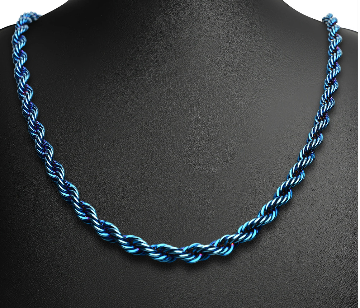 Blue Stainless Steel 4mm Solid Rope Necklace / Chain 9