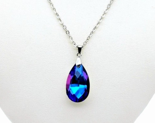 Blue purple acrylic crystal necklace faceted teardrop pendant