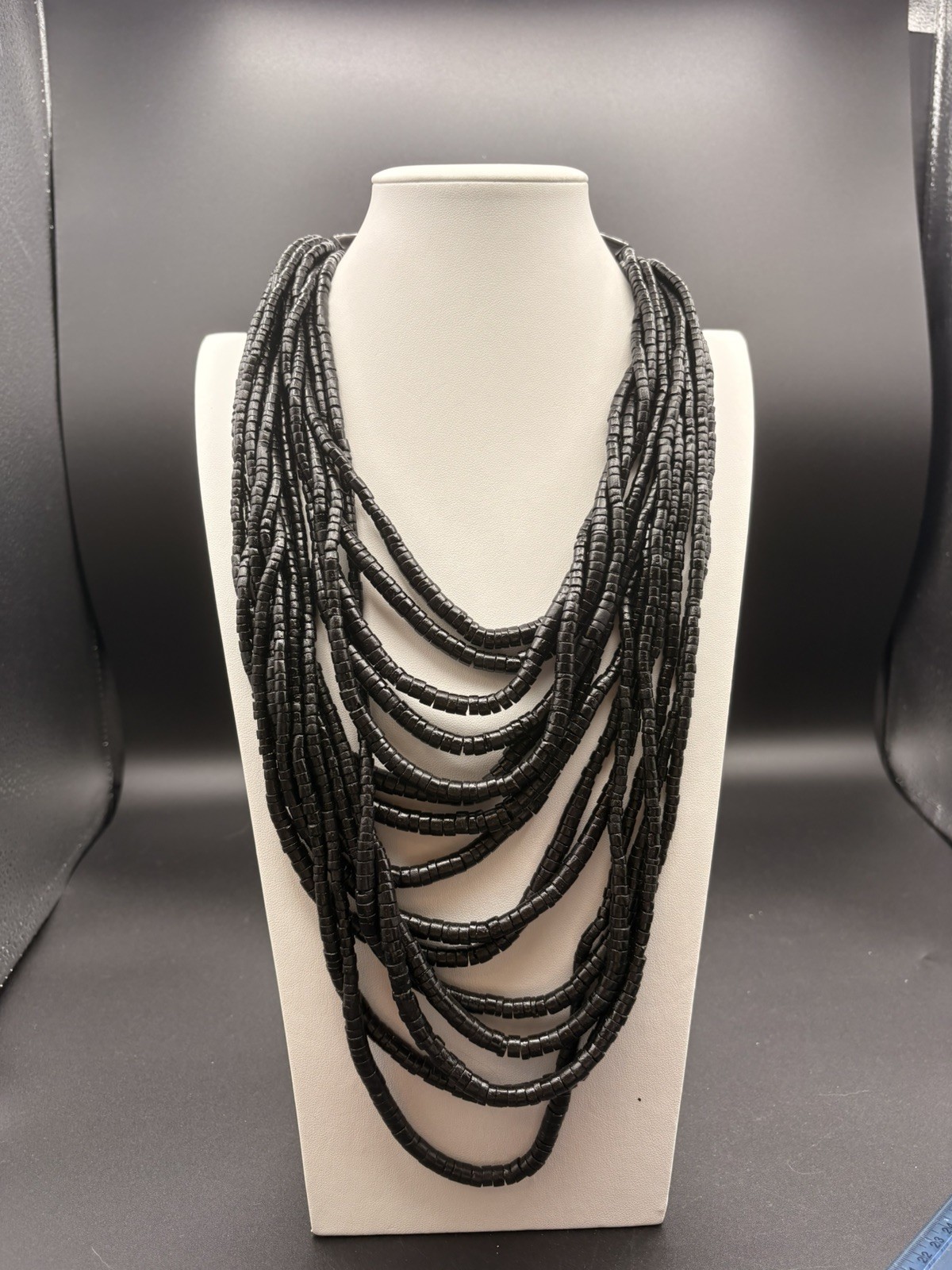 Natural Beauties 15-Strand Black Beaded Necklace with Hook