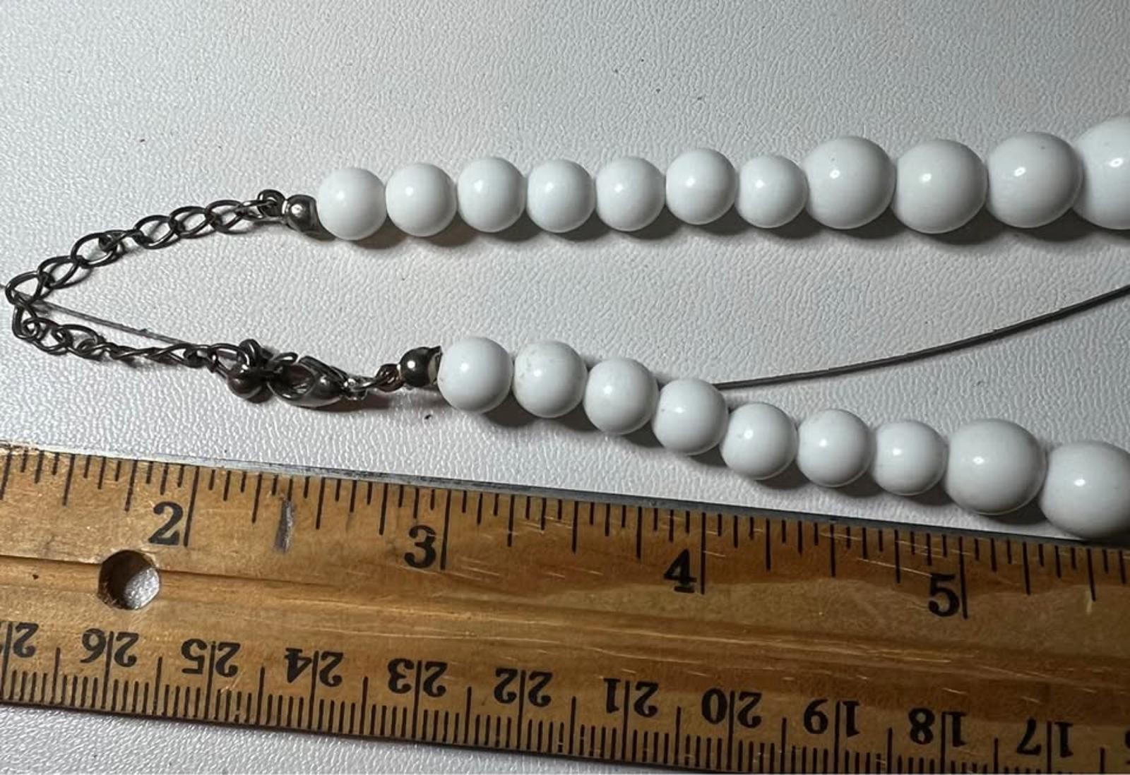 White Tone Beaded Statement Necklace in Perfect Condition