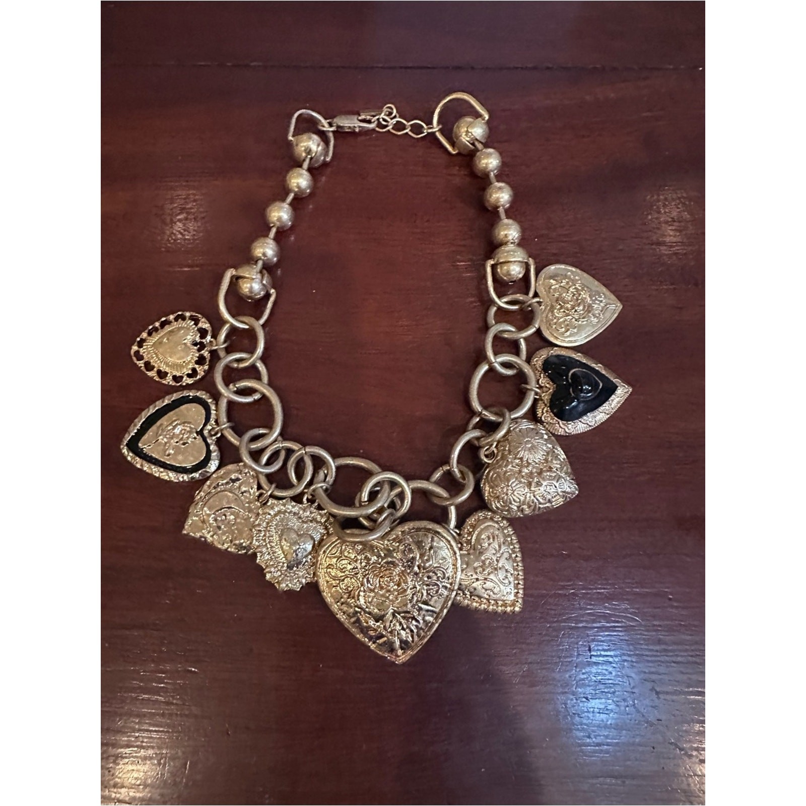 Zara Golden Heart Charms Metal Links Necklace Statement Jewelry Gold Maximalism