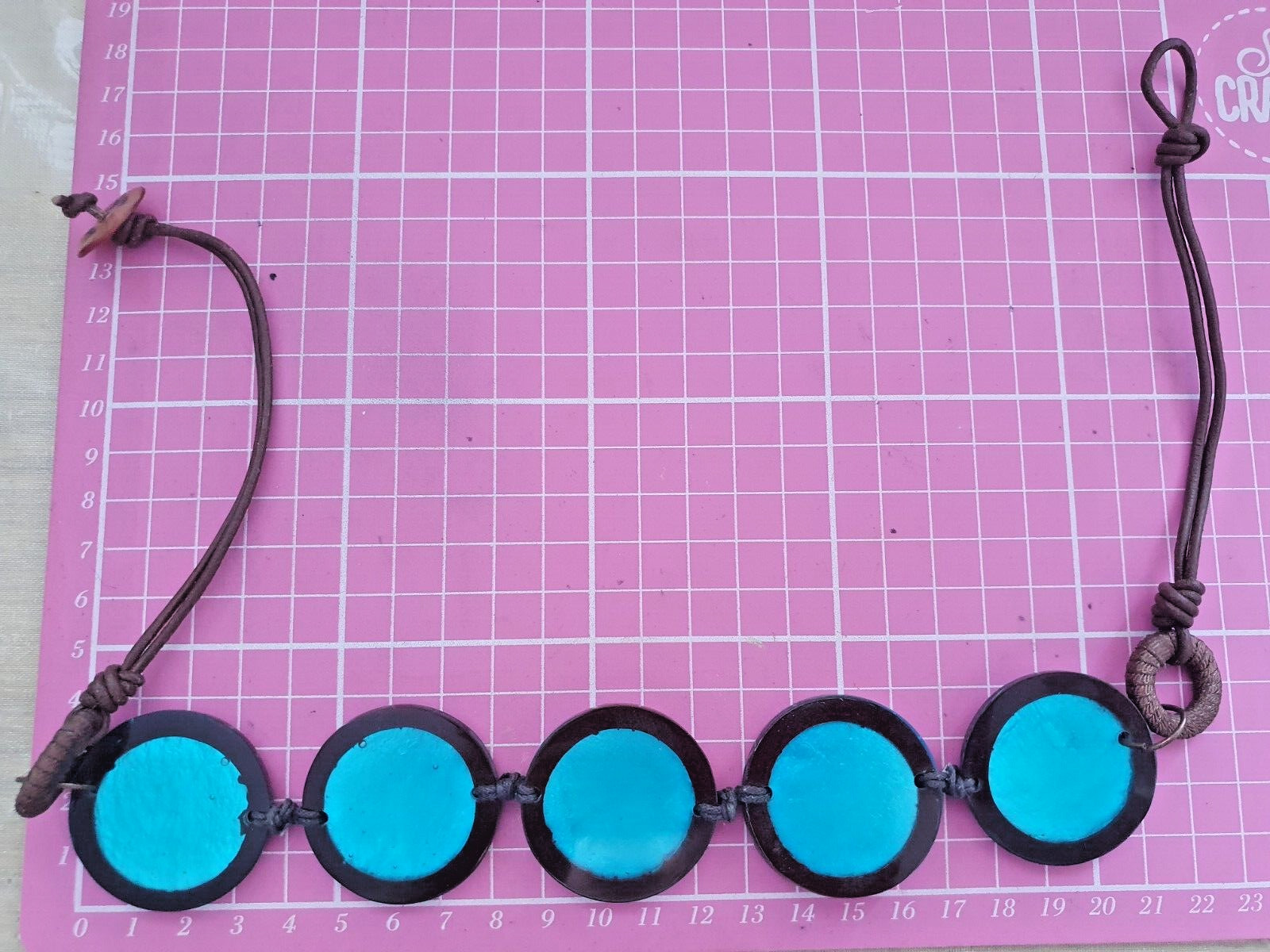 Artisan Studio Blue Dyed Shell Acrylic Disc Round None Metal Statement Necklace
